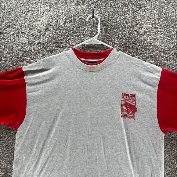 Vintage 90s Shirt Mens Extra Large Gray Red Single Stitch Made In USA Cotton - Picture 3 of 16